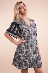 VERY J Shirring Detail Printed Woven Mini Dress OutfitFlow